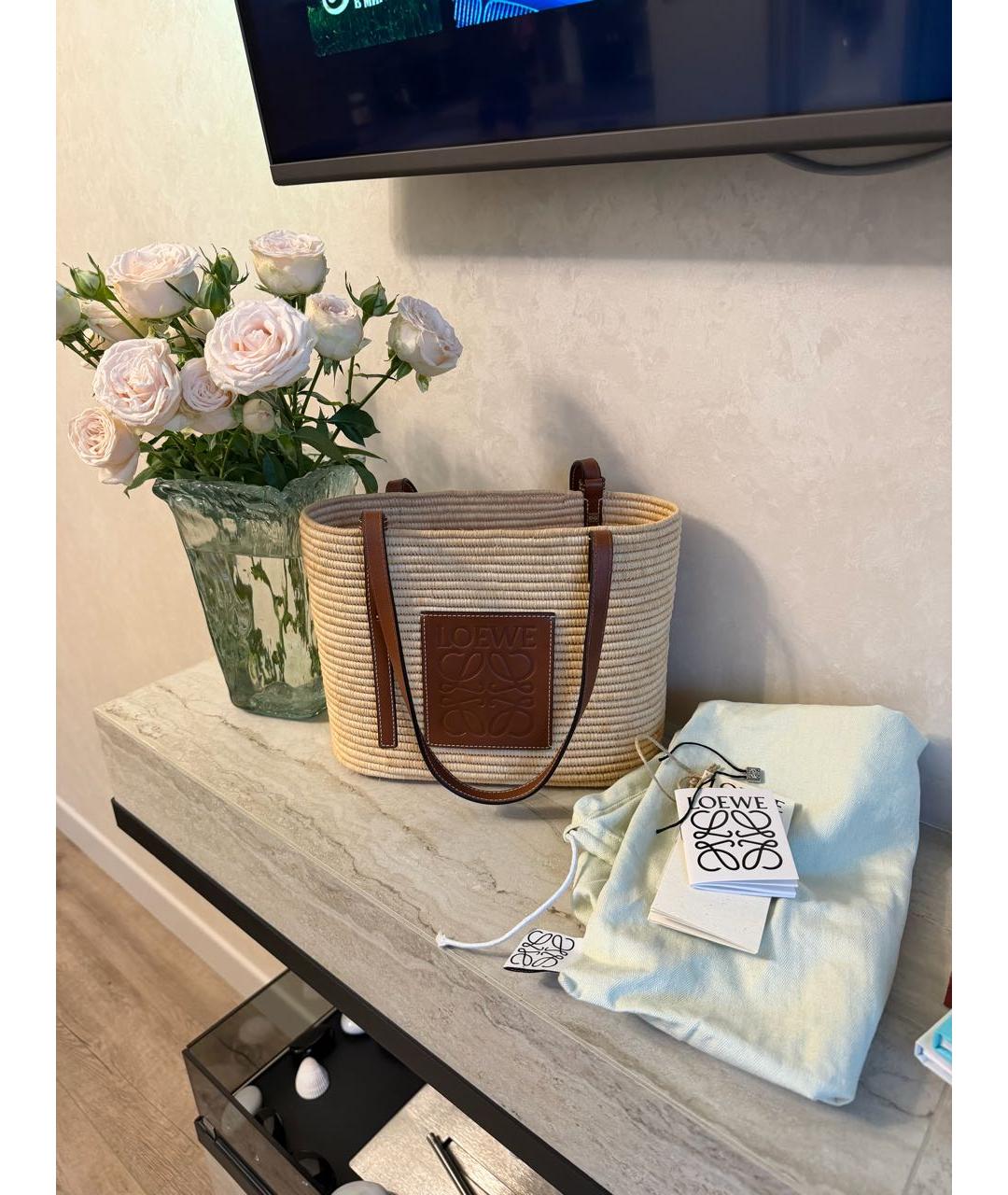 LOEWE Бежевая пелетеная пляжная сумка, фото 9