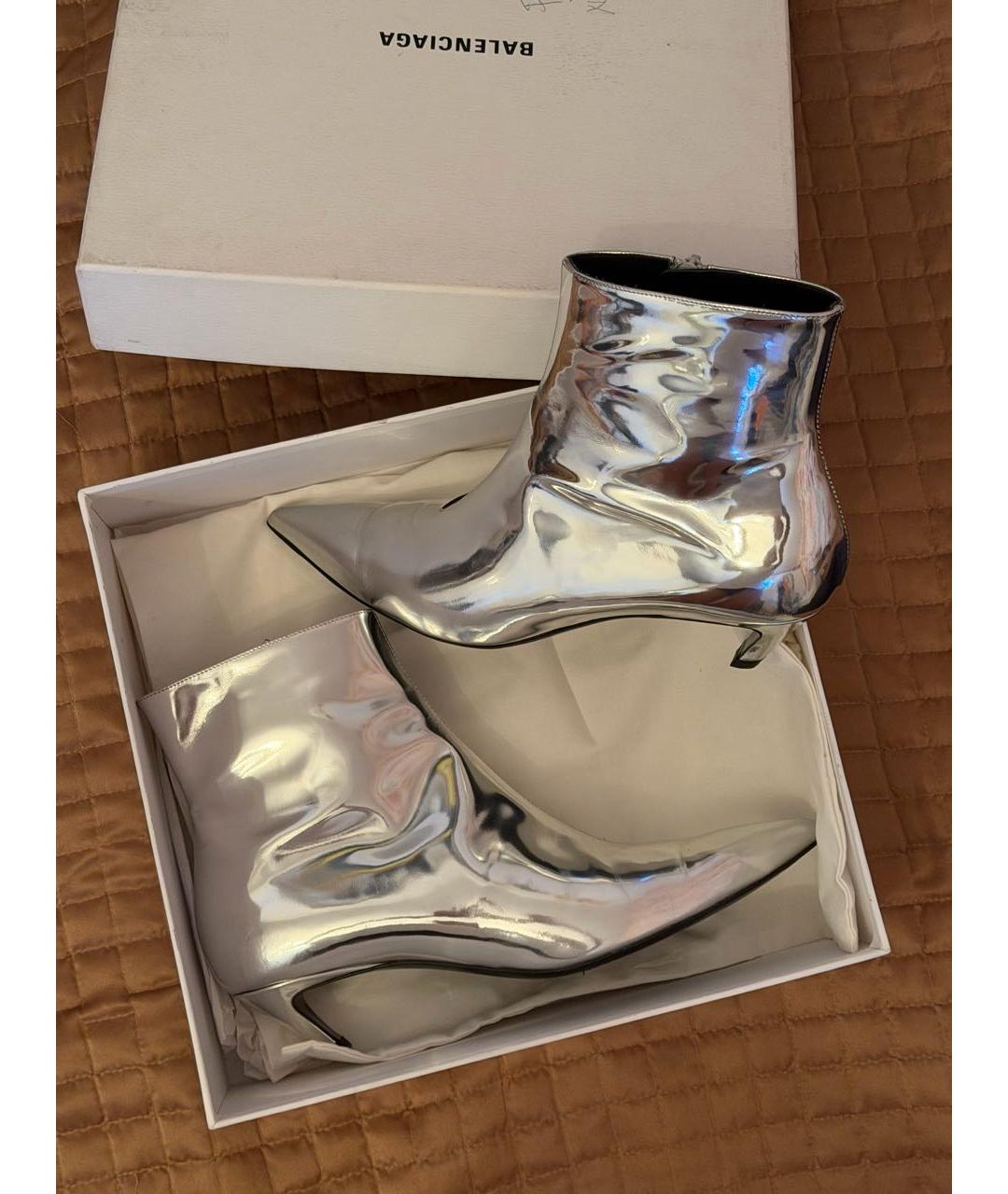 BALENCIAGA Серебряные кожаные ботильоны, фото 2