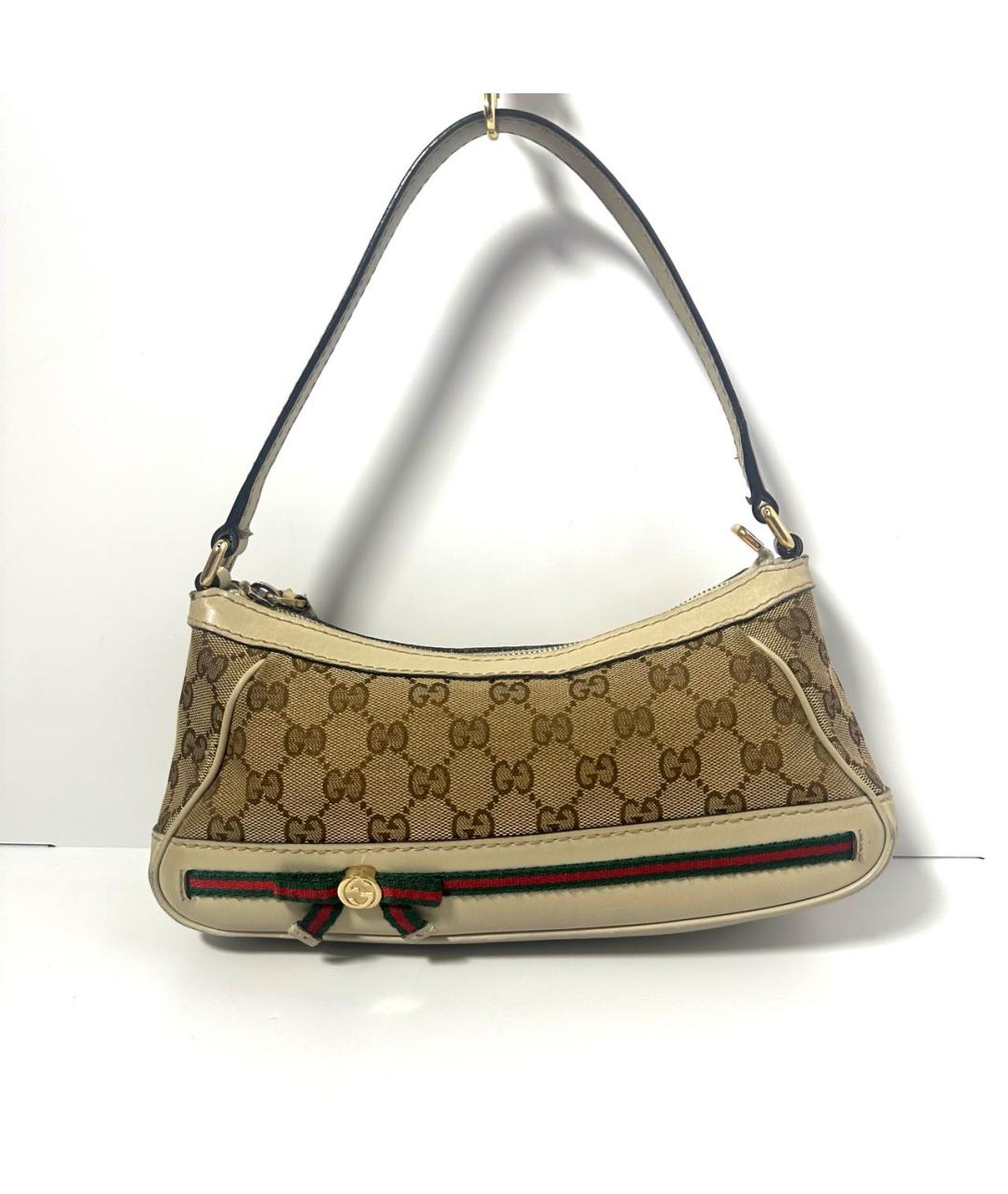 GUCCI Бежевая кожаная сумка с короткими ручками, фото 9