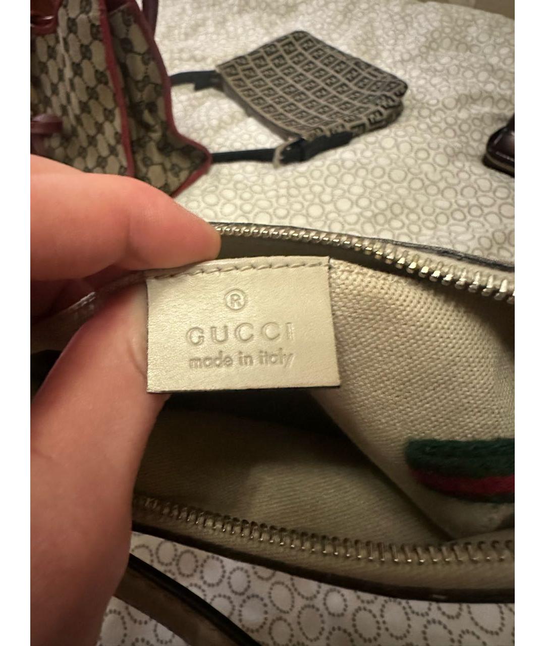 GUCCI Бежевая кожаная сумка с короткими ручками, фото 7