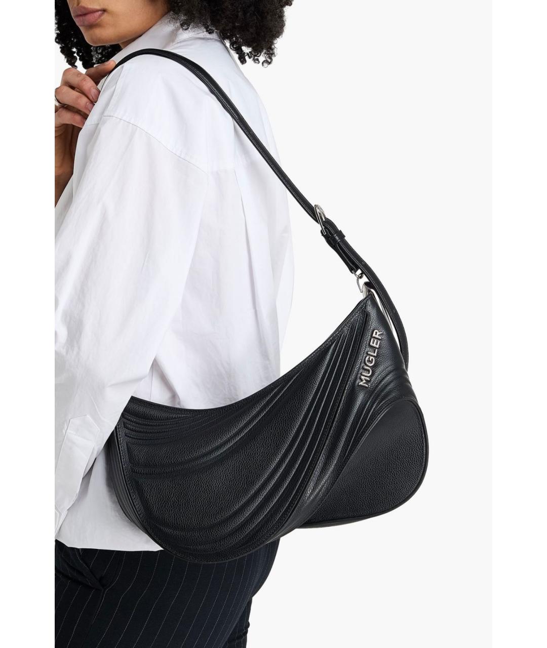 MUGLER Черная кожаная сумка через плечо, фото 2