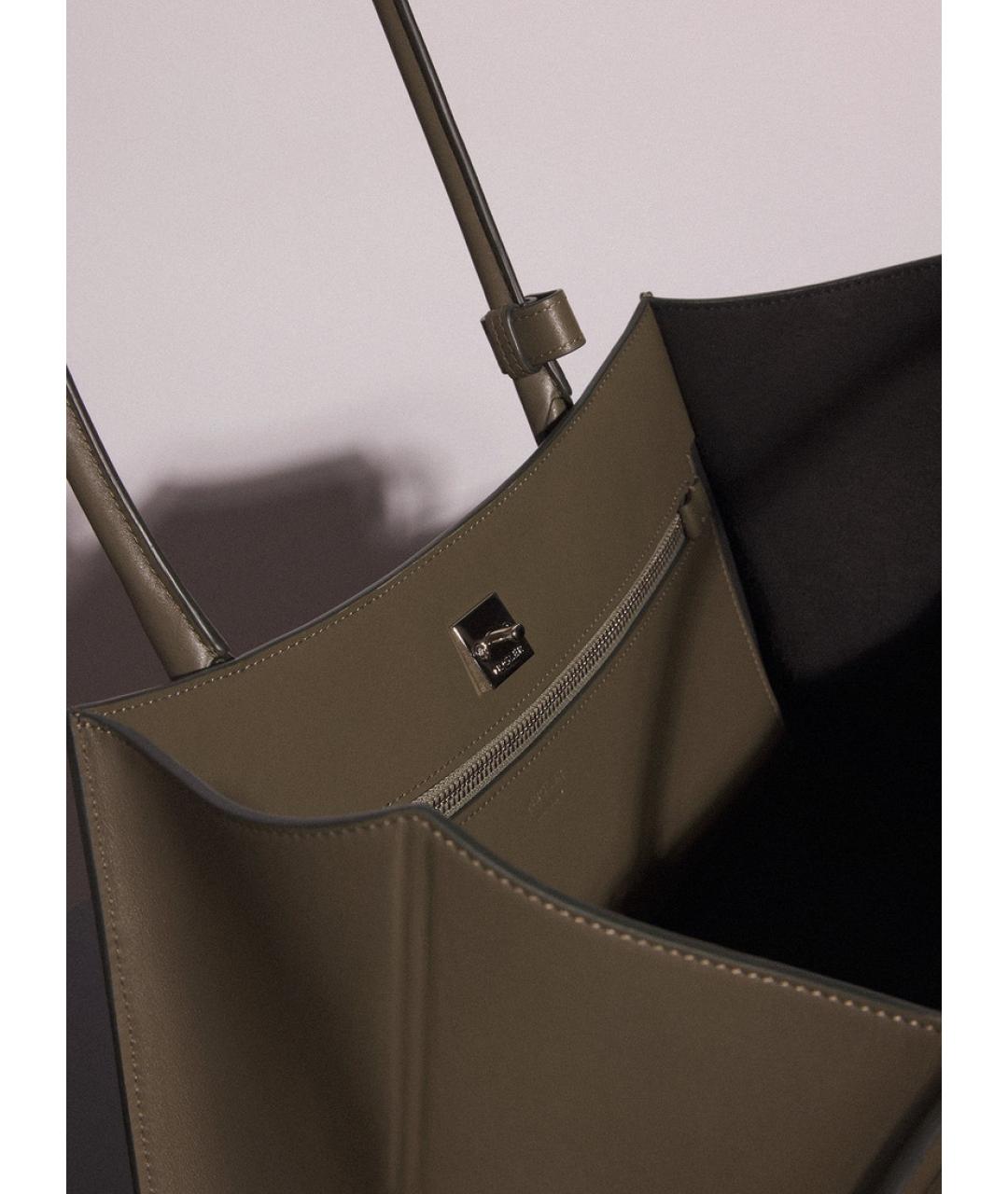 MUGLER Хаки кожаная сумка с короткими ручками, фото 5