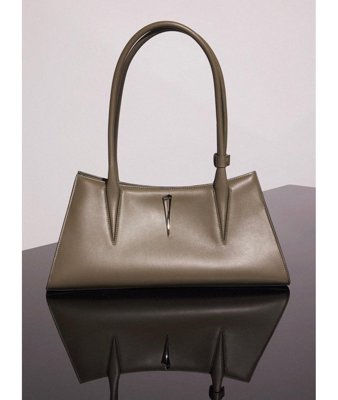 MUGLER Хаки кожаная сумка с короткими ручками, фото 6