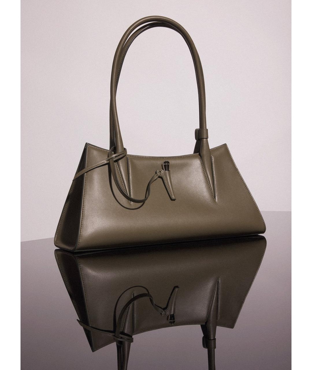 MUGLER Хаки кожаная сумка с короткими ручками, фото 2