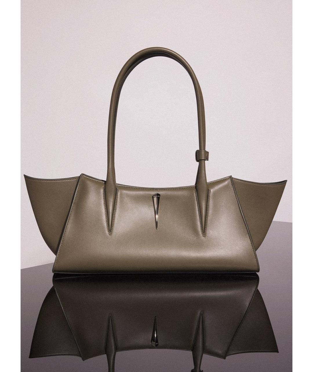 MUGLER Хаки кожаная сумка с короткими ручками, фото 3