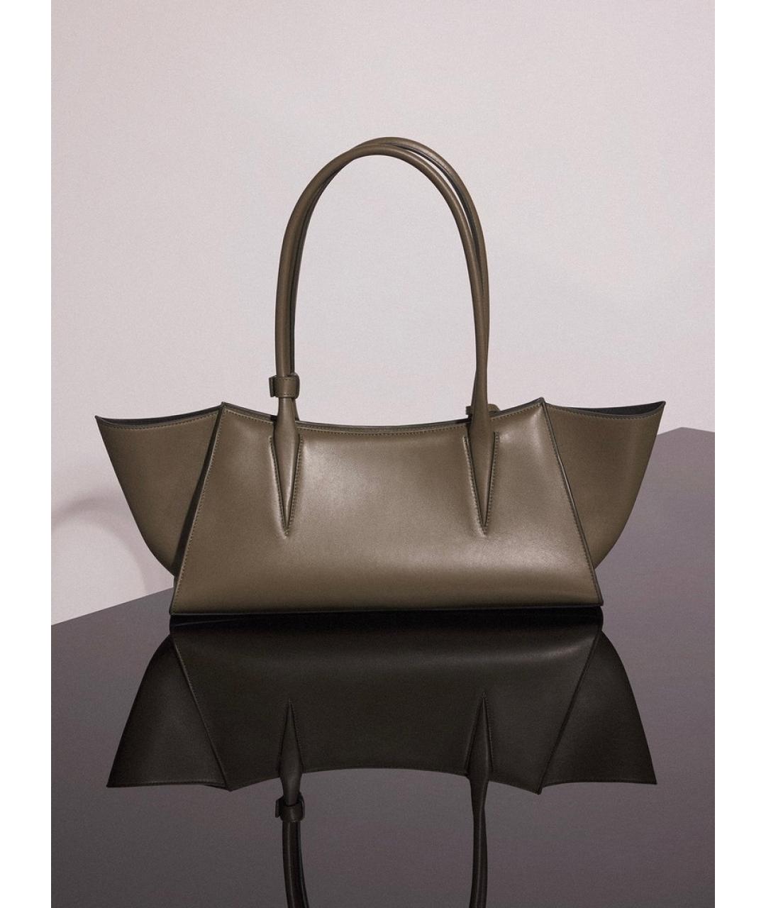 MUGLER Хаки кожаная сумка с короткими ручками, фото 4