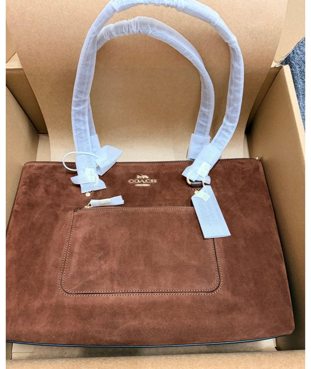 COACH Коричневая замшевая сумка тоут, фото 6