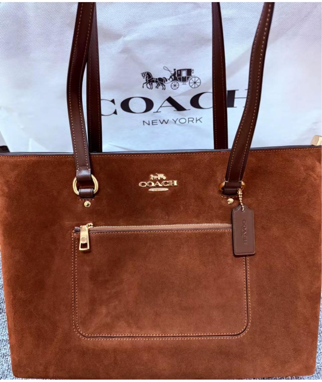 COACH Коричневая замшевая сумка тоут, фото 5