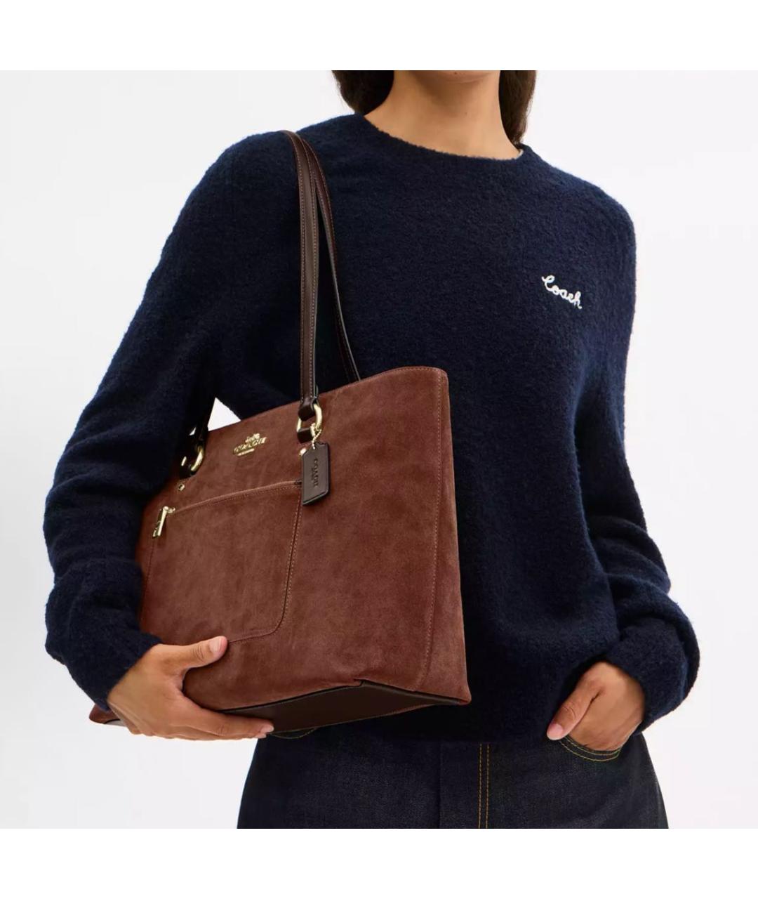 COACH Коричневая замшевая сумка тоут, фото 4