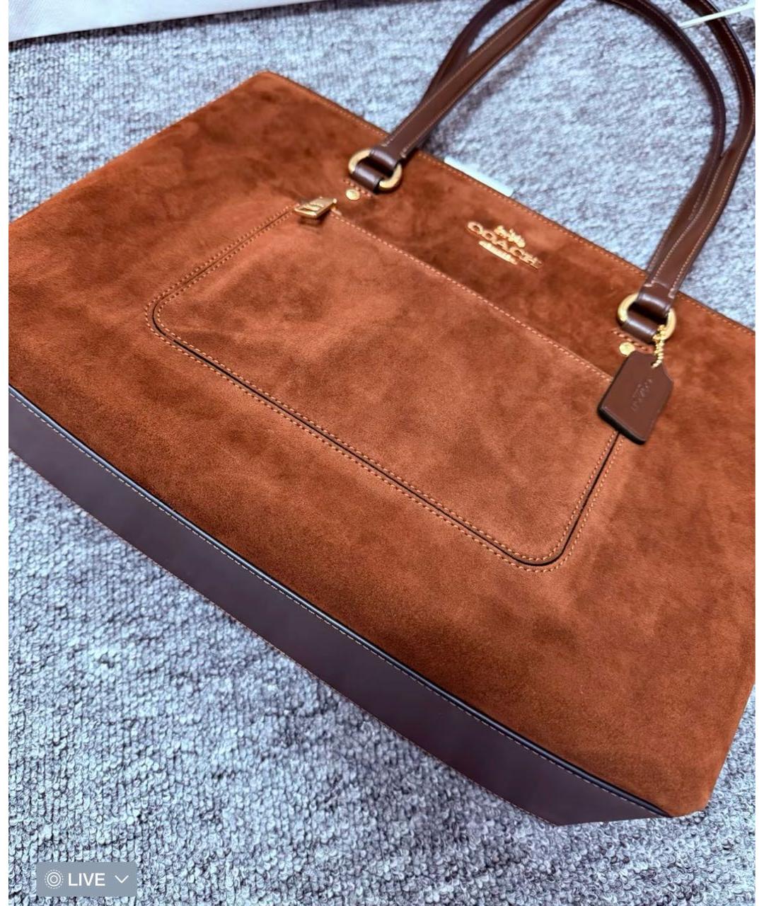 COACH Коричневая замшевая сумка тоут, фото 7