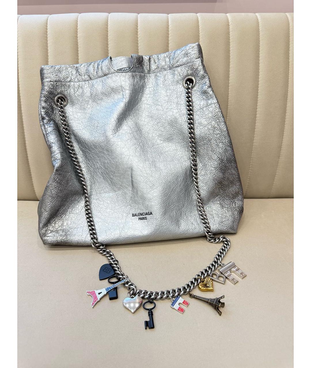 BALENCIAGA Серебряная кожаная сумка через плечо, фото 5