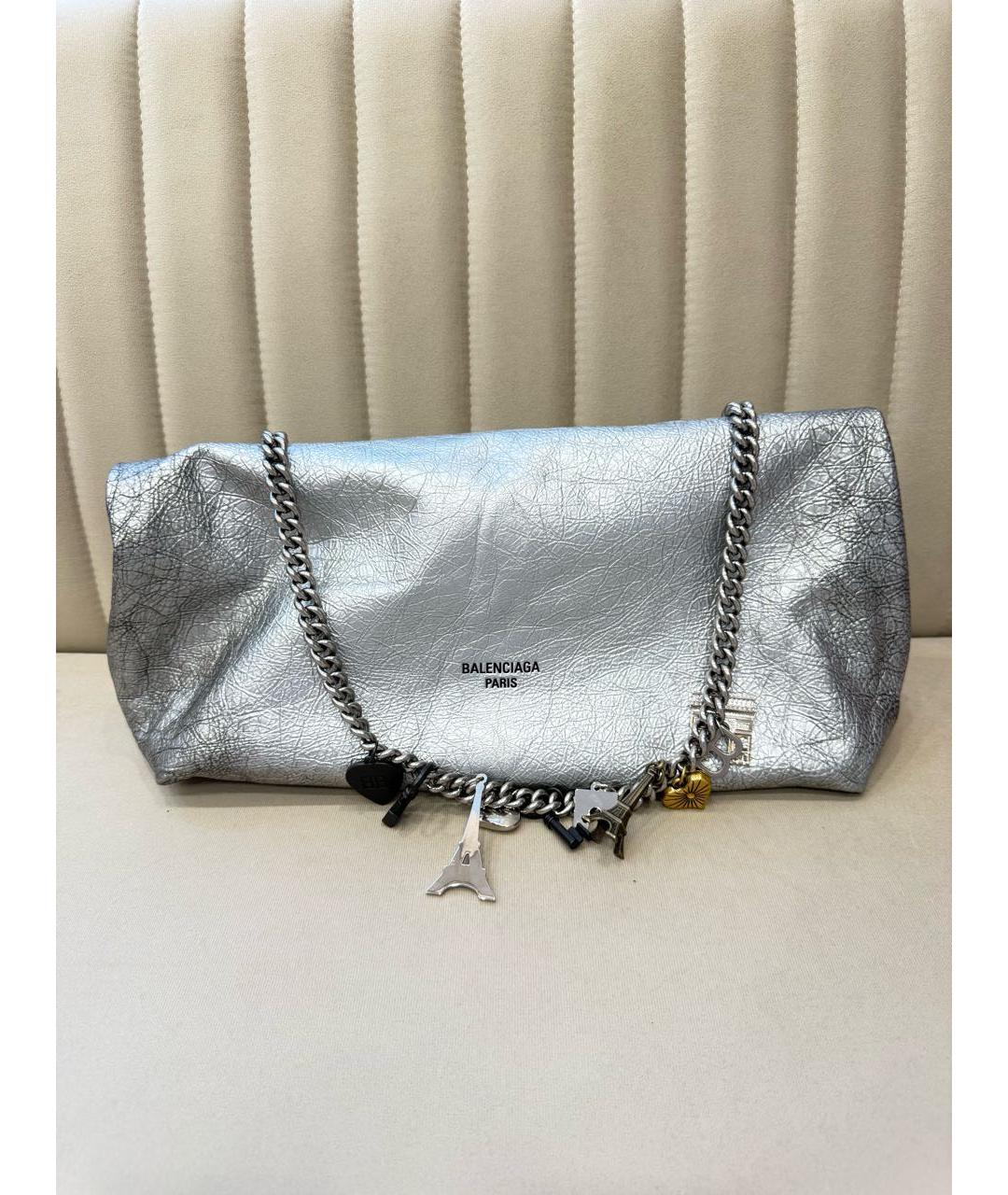 BALENCIAGA Серебряная кожаная сумка через плечо, фото 3