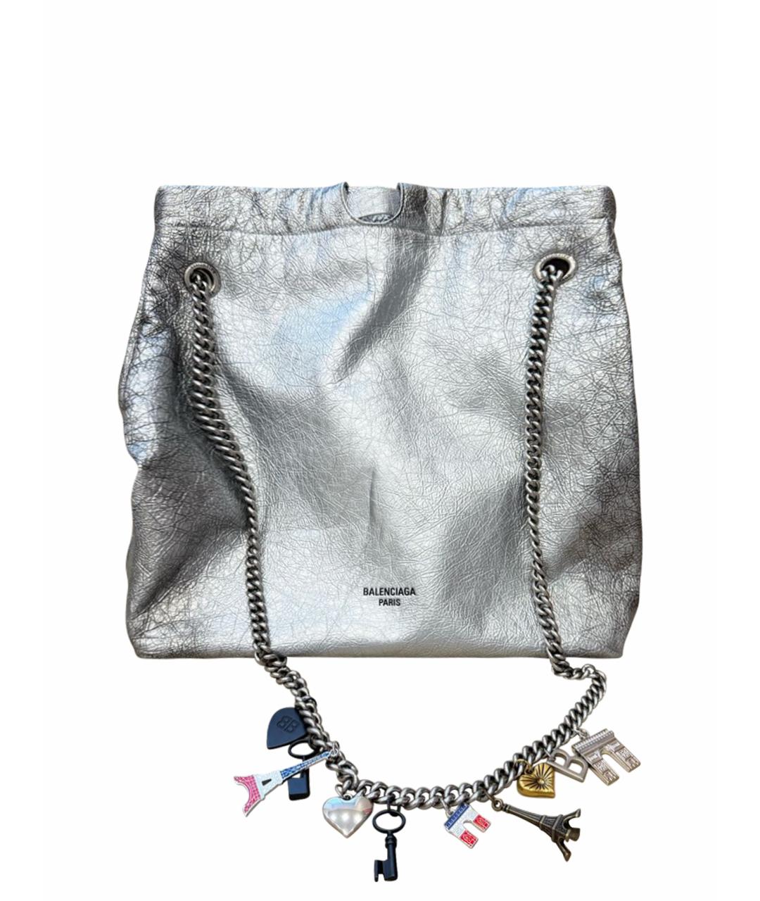 BALENCIAGA Серебряная кожаная сумка через плечо, фото 1