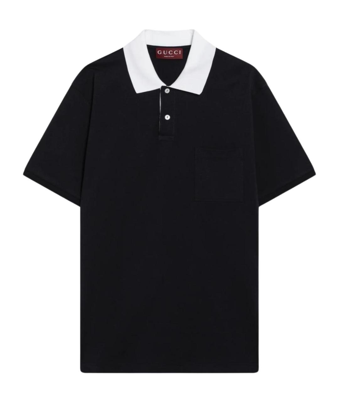 GUCCI Темно-синее хлопковое поло с коротким рукавом, фото 1