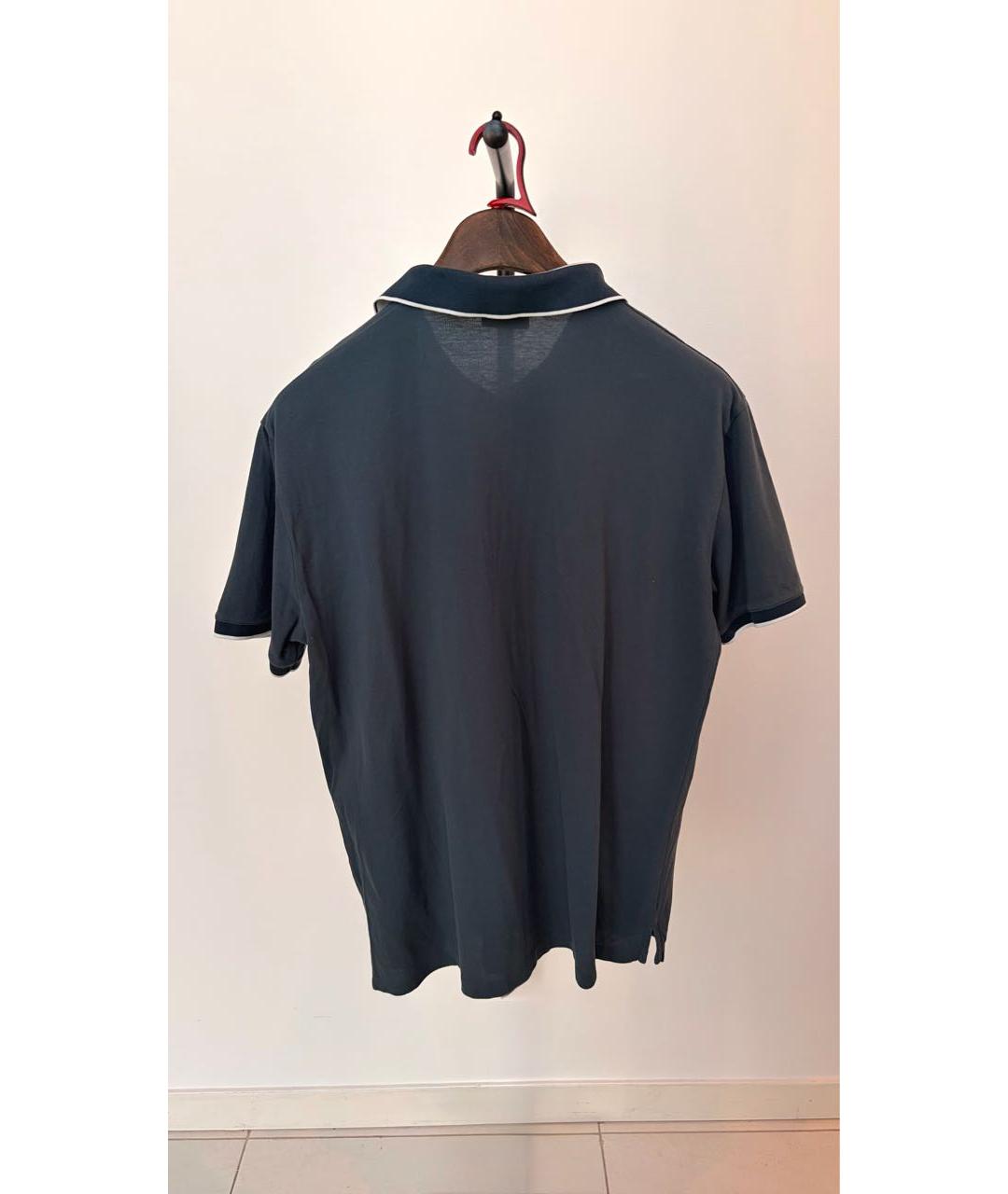 EMPORIO ARMANI Темно-синее хлопковое поло с коротким рукавом, фото 4