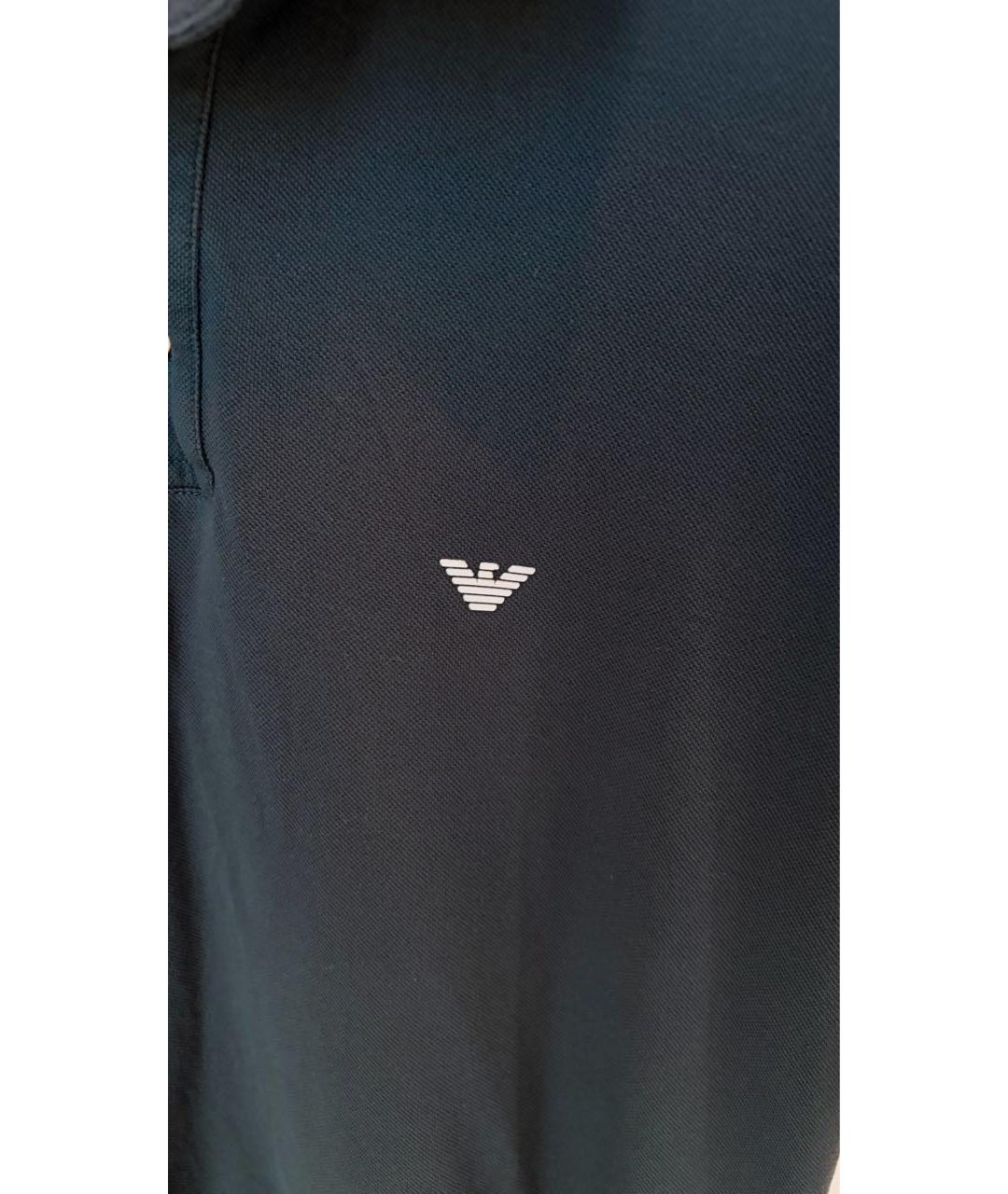 EMPORIO ARMANI Темно-синее хлопковое поло с коротким рукавом, фото 2
