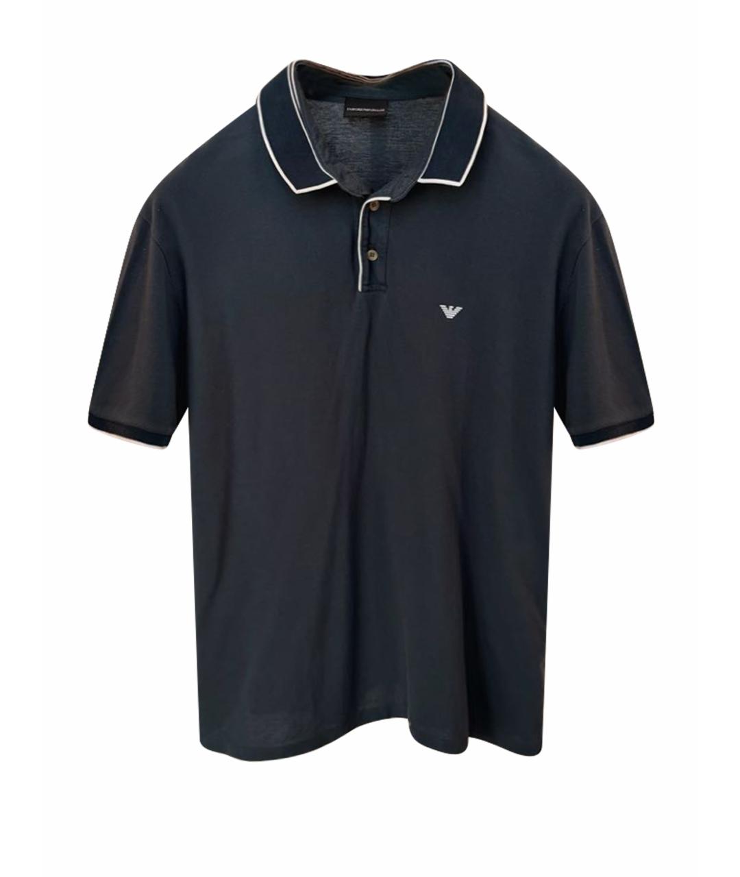 EMPORIO ARMANI Темно-синее хлопковое поло с коротким рукавом, фото 1