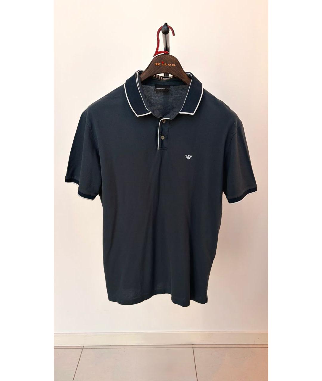 EMPORIO ARMANI Темно-синее хлопковое поло с коротким рукавом, фото 5