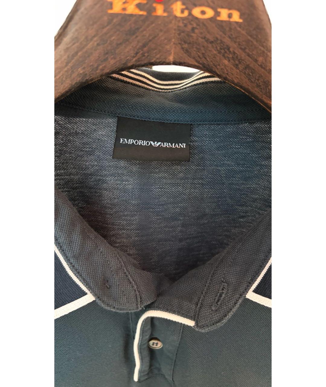 EMPORIO ARMANI Темно-синее хлопковое поло с коротким рукавом, фото 3