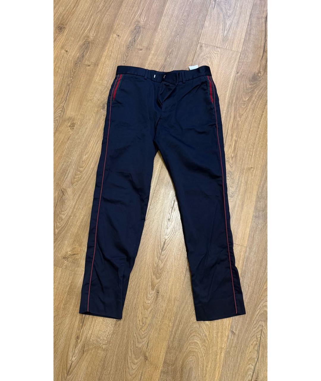 GUCCI Синие хлопковые классические брюки, фото 6
