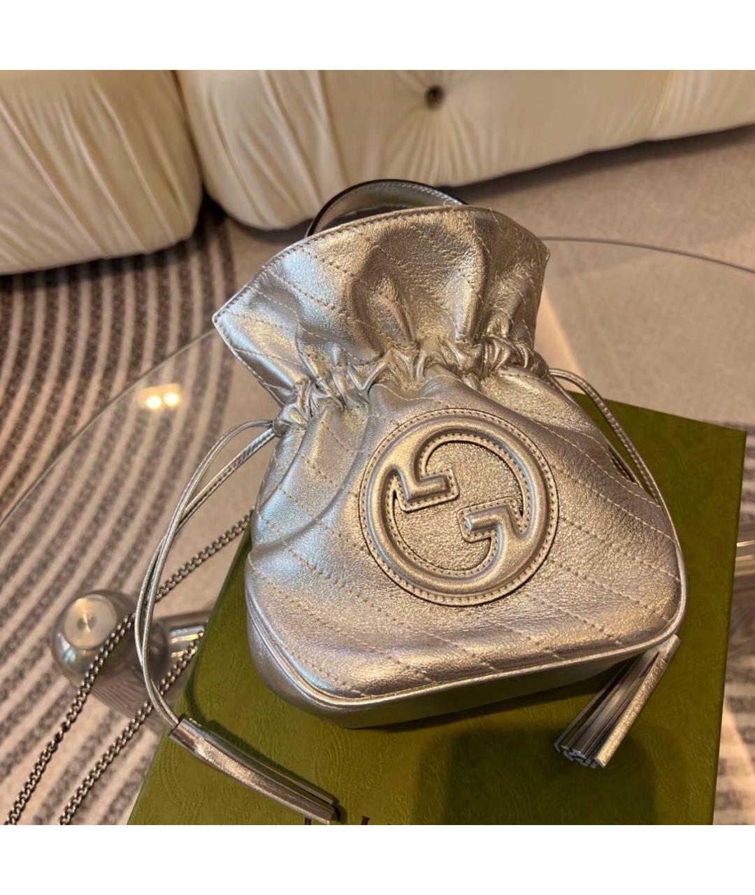 GUCCI Серебряная кожаная сумка через плечо, фото 8