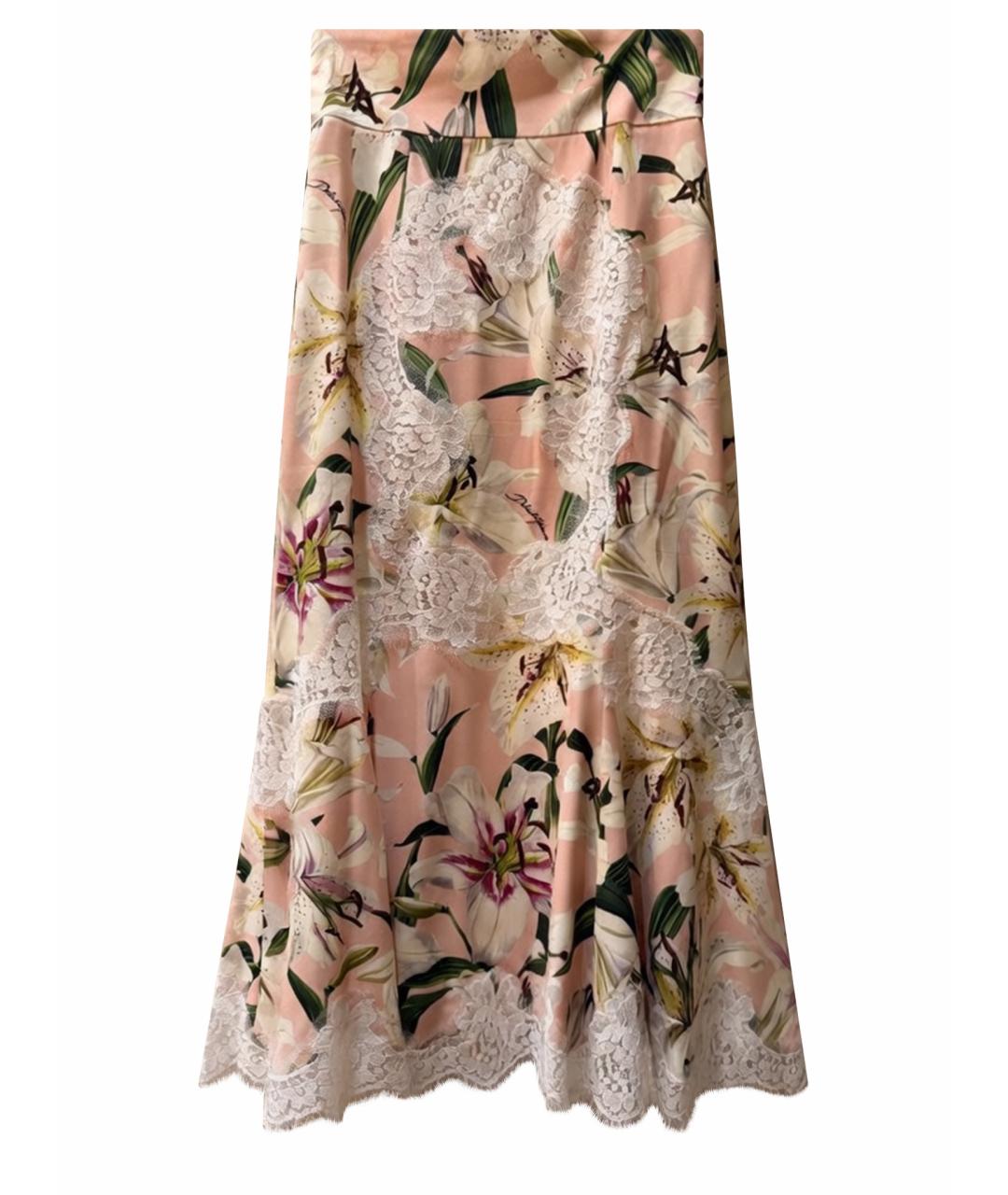 DOLCE&GABBANA Розовая шелковая юбка миди, фото 1