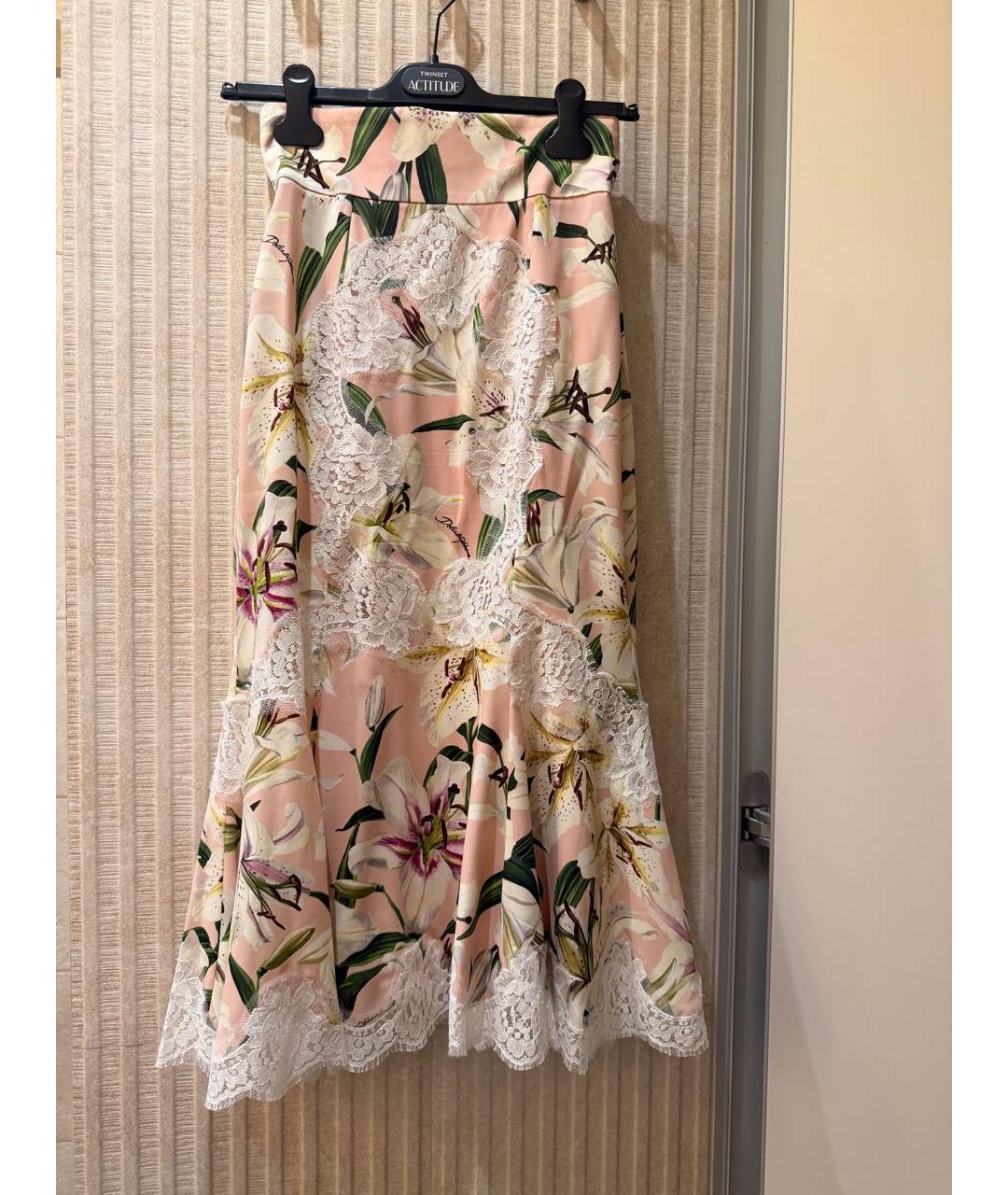 DOLCE&GABBANA Розовая шелковая юбка миди, фото 6