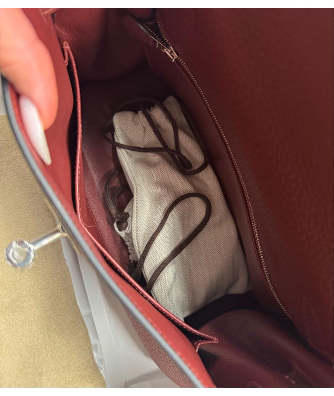 HERMES Бордовая кожаная сумка с короткими ручками, фото 3