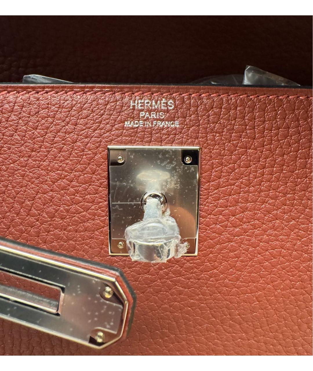 HERMES Бордовая кожаная сумка с короткими ручками, фото 5
