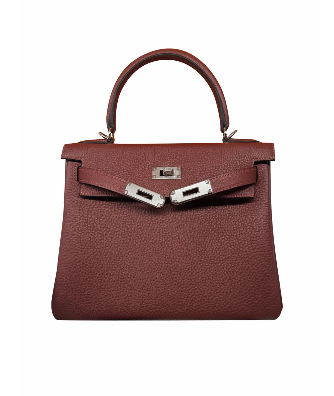 HERMES Бордовая кожаная сумка с короткими ручками, фото 1