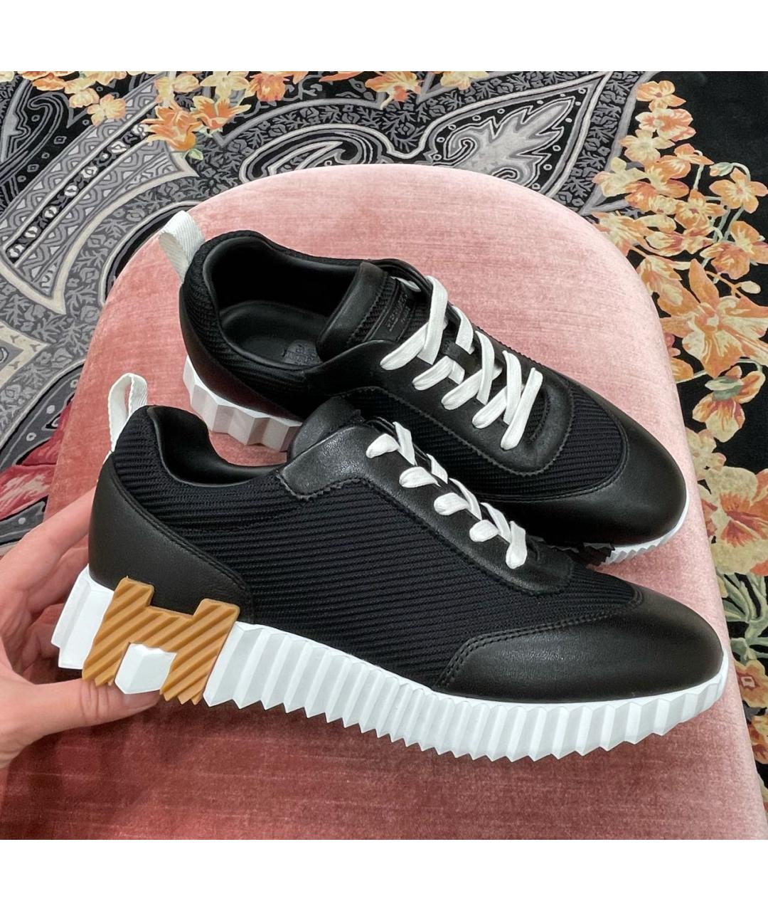 HERMES Черные кожаные кроссовки, фото 6