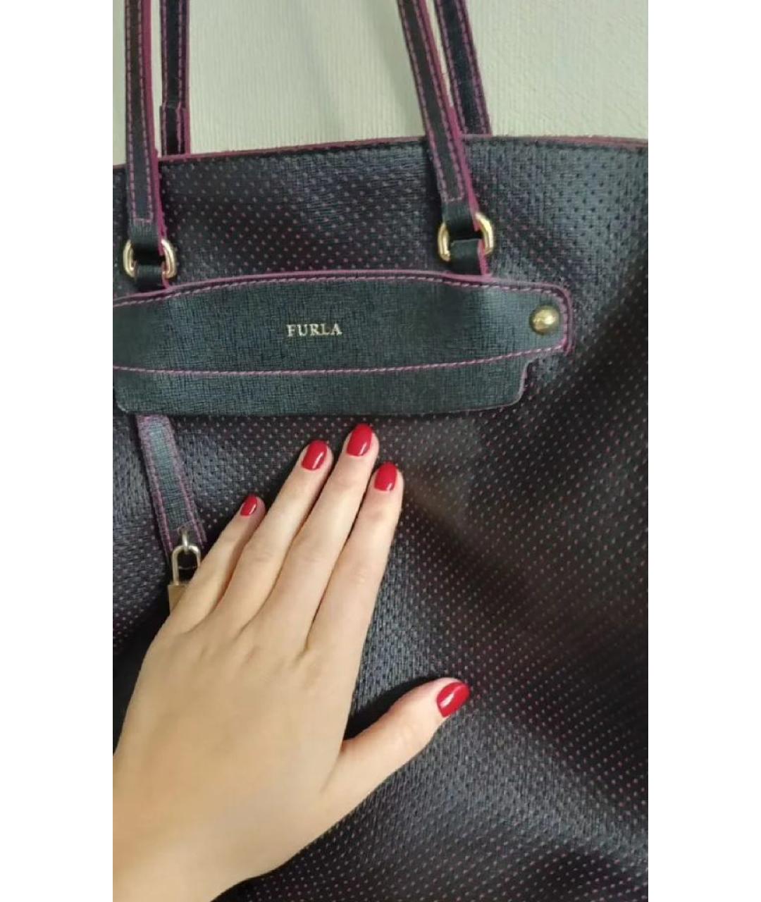 FURLA Черная кожаная сумка тоут, фото 7