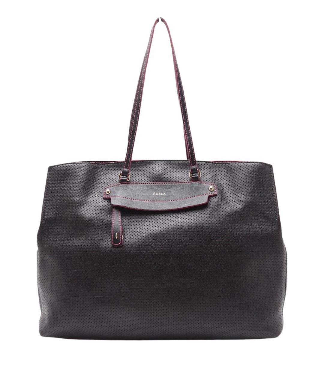 FURLA Черная кожаная сумка тоут, фото 1