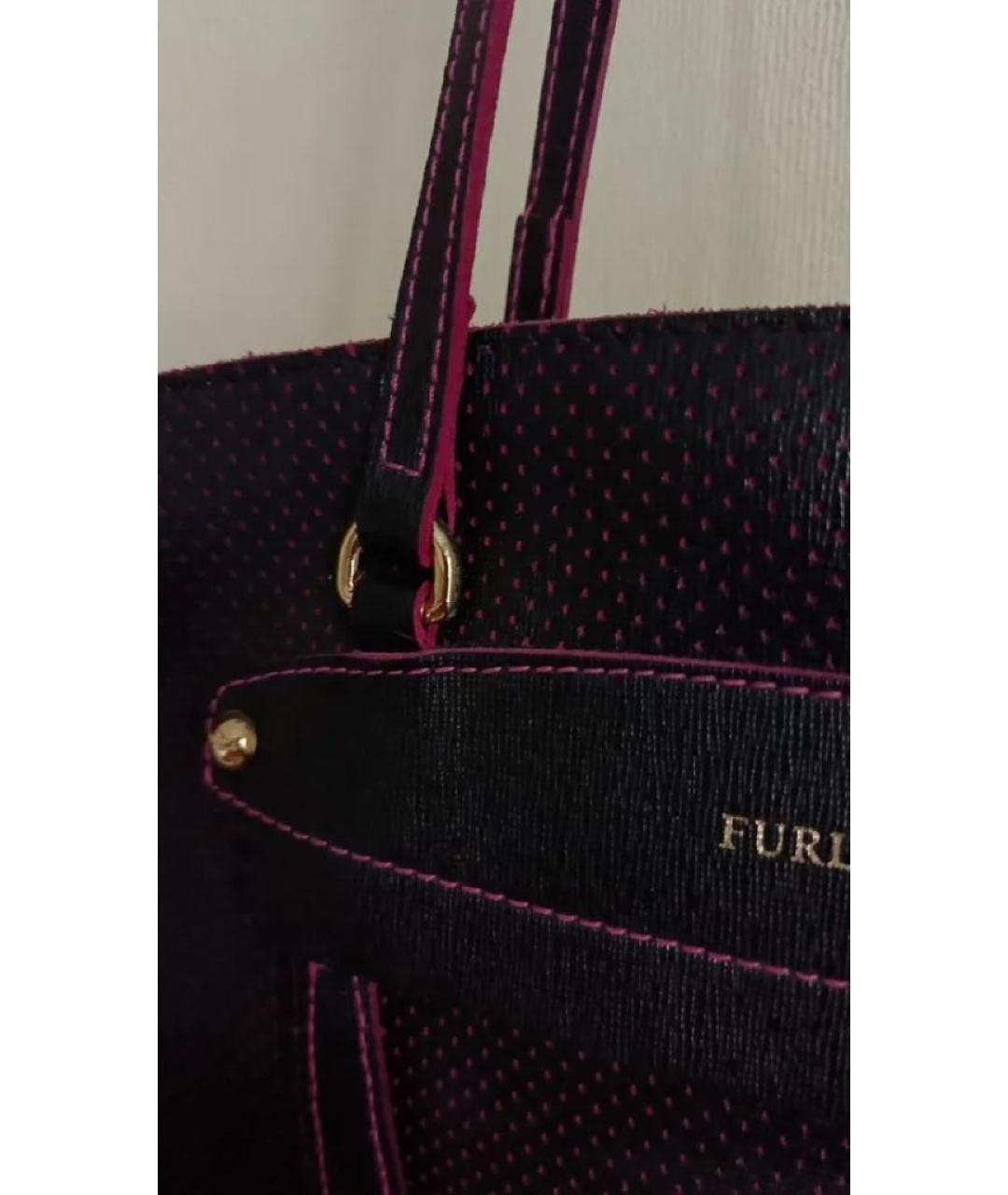 FURLA Черная кожаная сумка тоут, фото 4