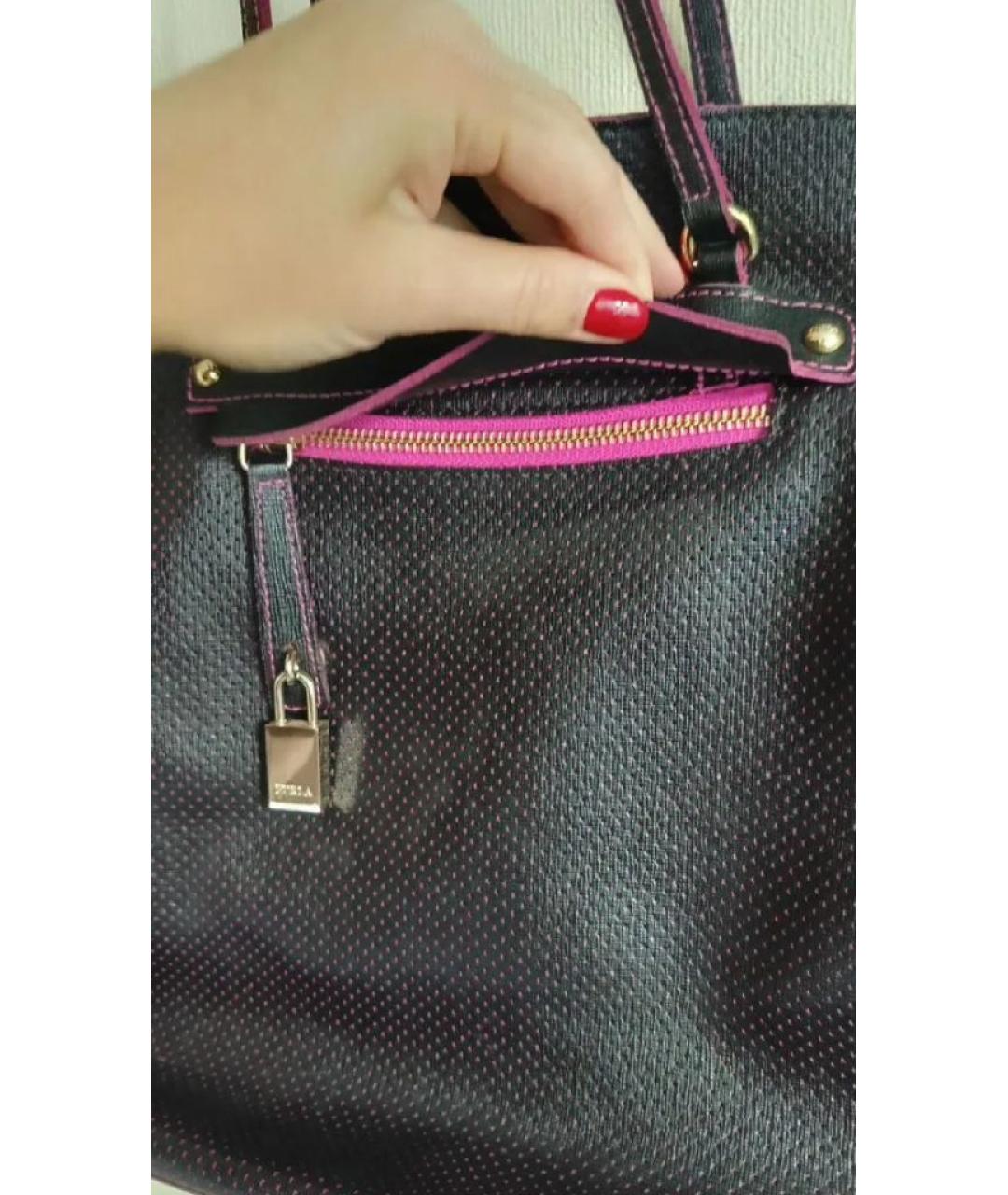 FURLA Черная кожаная сумка тоут, фото 5