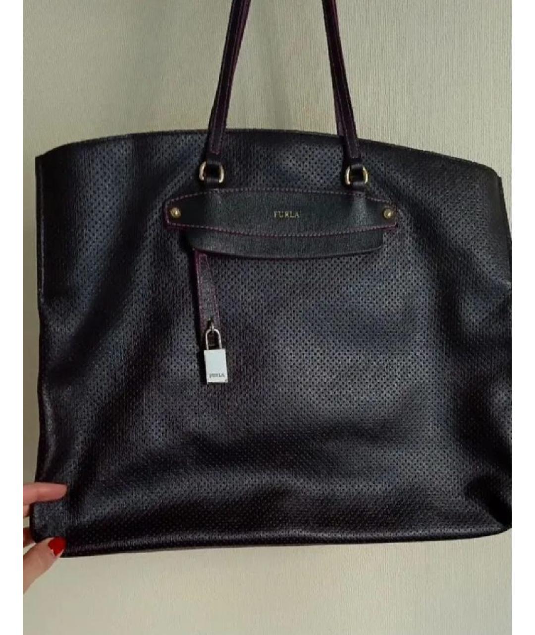 FURLA Черная кожаная сумка тоут, фото 2