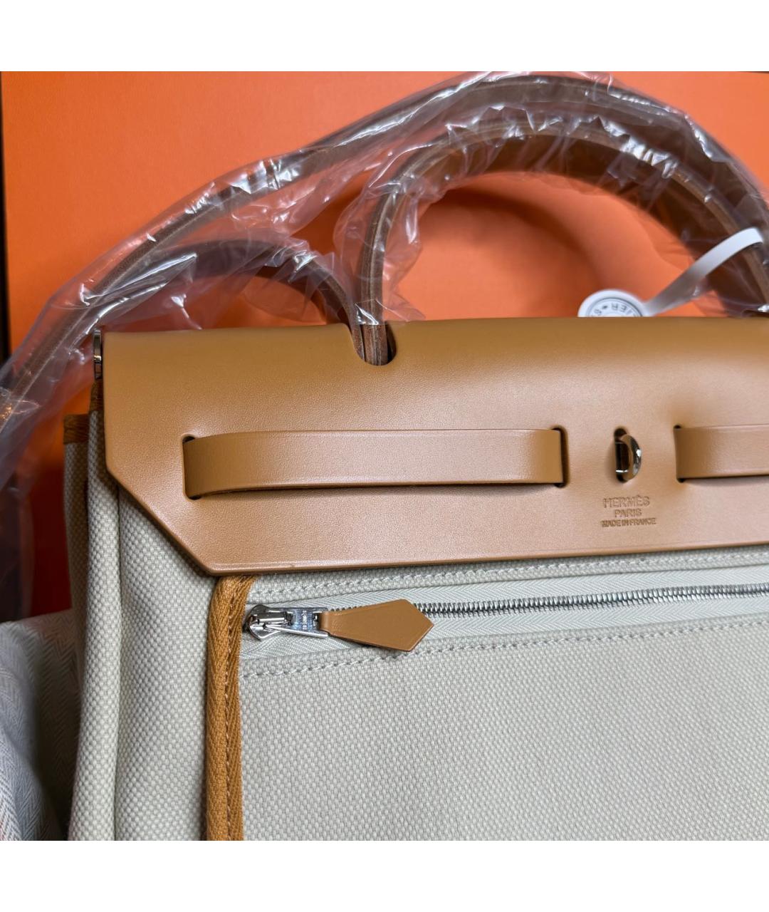 HERMES Бежевая тканевая сумка через плечо, фото 4