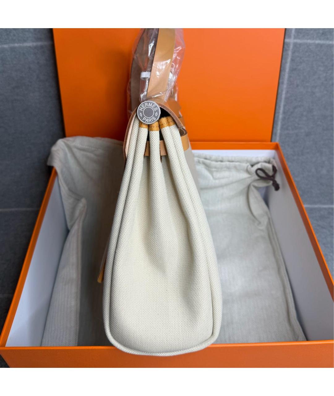 HERMES Бежевая тканевая сумка через плечо, фото 6