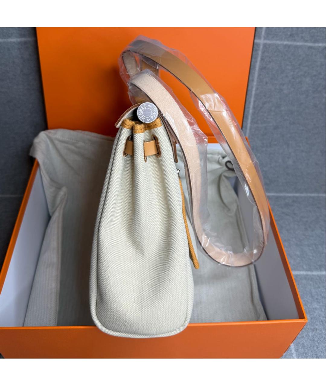 HERMES Бежевая тканевая сумка через плечо, фото 5