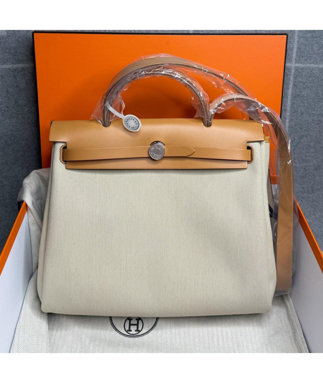 HERMES Бежевая тканевая сумка через плечо, фото 2