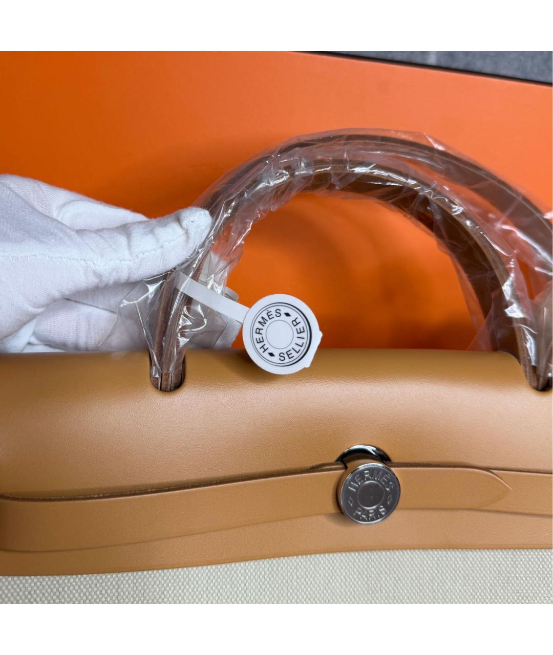 HERMES Бежевая тканевая сумка через плечо, фото 7