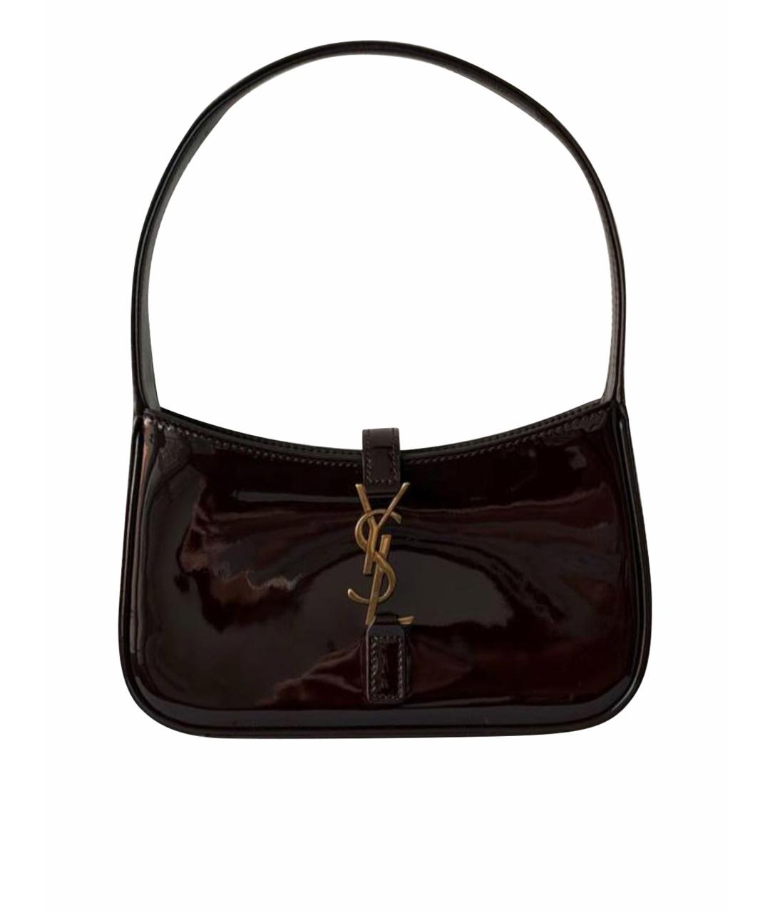 SAINT LAURENT Коричневая сумка с короткими ручками из лакированной кожи, фото 1