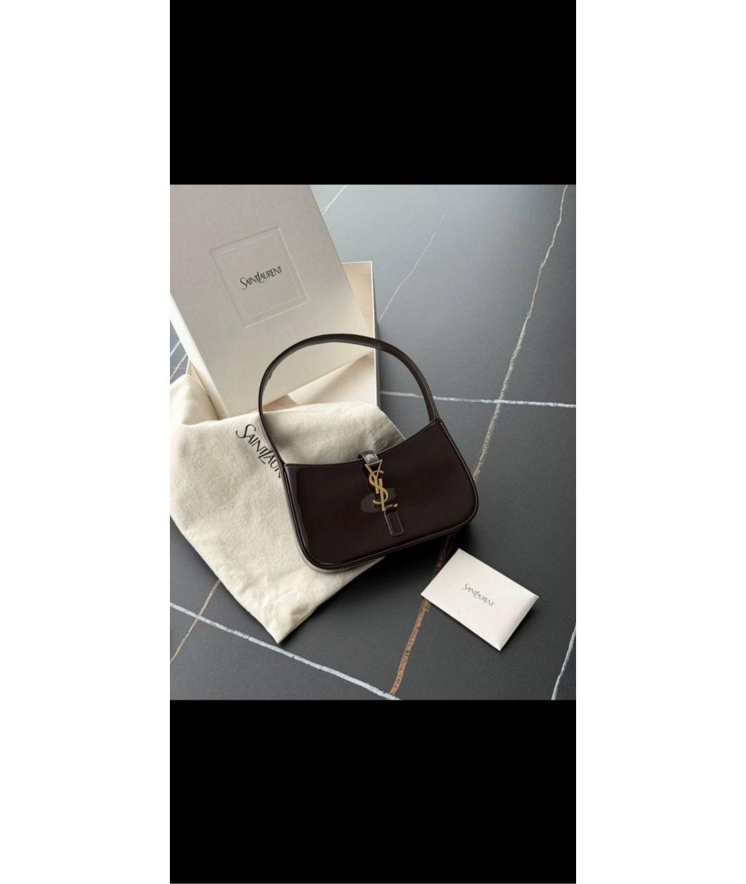 SAINT LAURENT Коричневая сумка с короткими ручками из лакированной кожи, фото 6