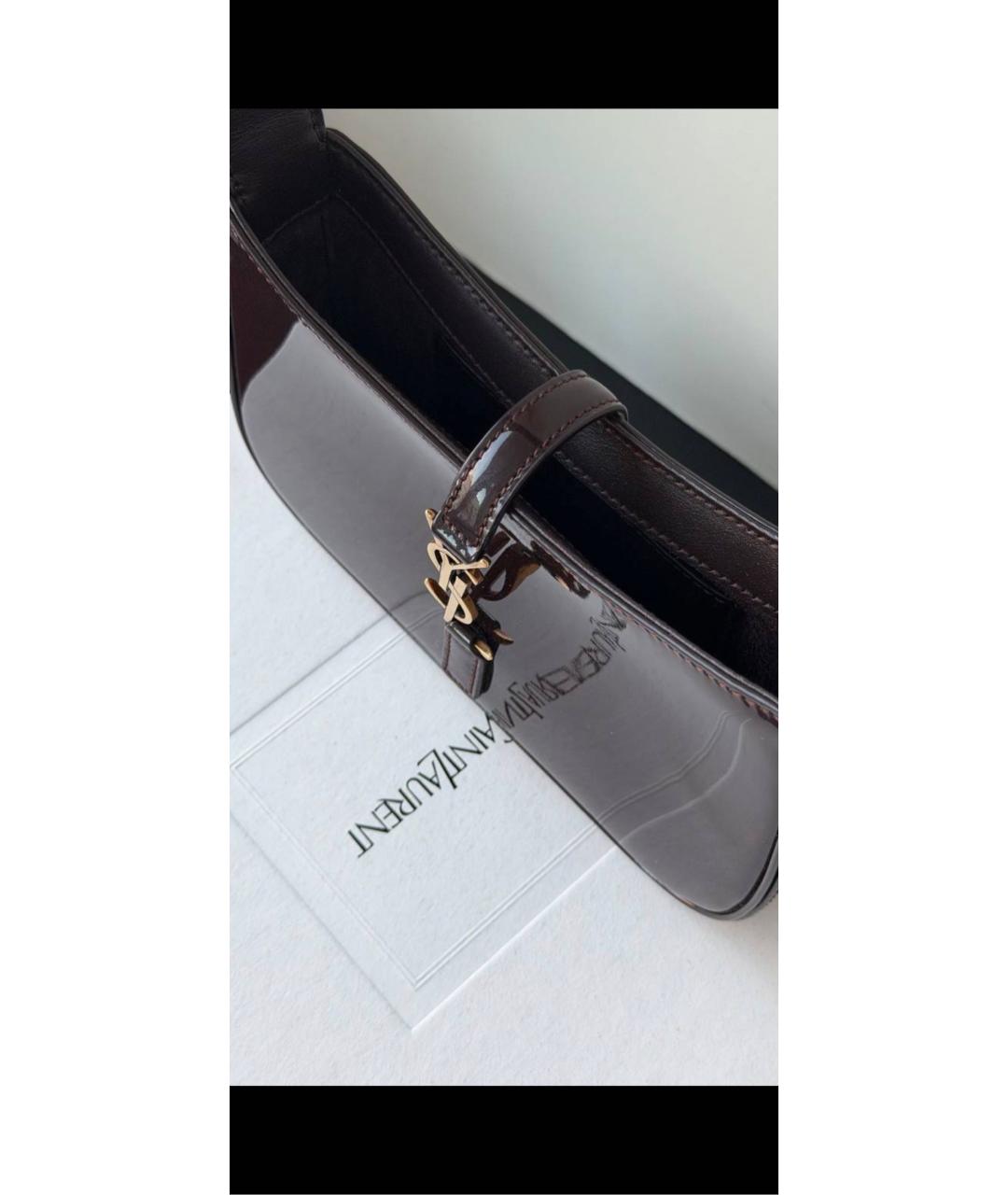 SAINT LAURENT Коричневая сумка с короткими ручками из лакированной кожи, фото 4