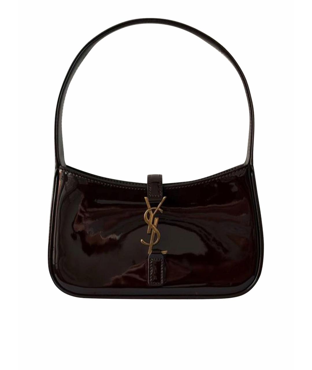 SAINT LAURENT Коричневая сумка с короткими ручками из лакированной кожи, фото 8