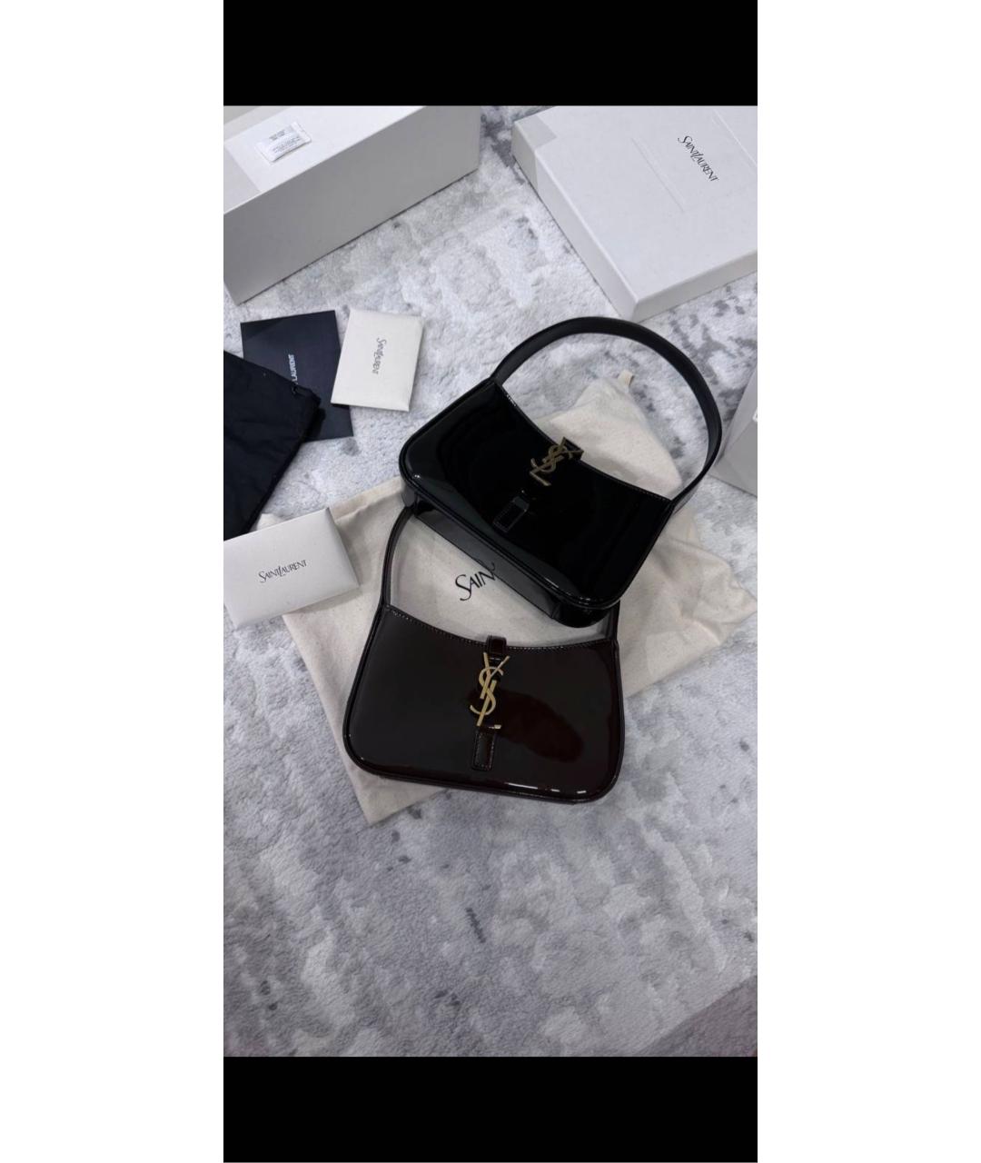 SAINT LAURENT Коричневая сумка с короткими ручками из лакированной кожи, фото 5