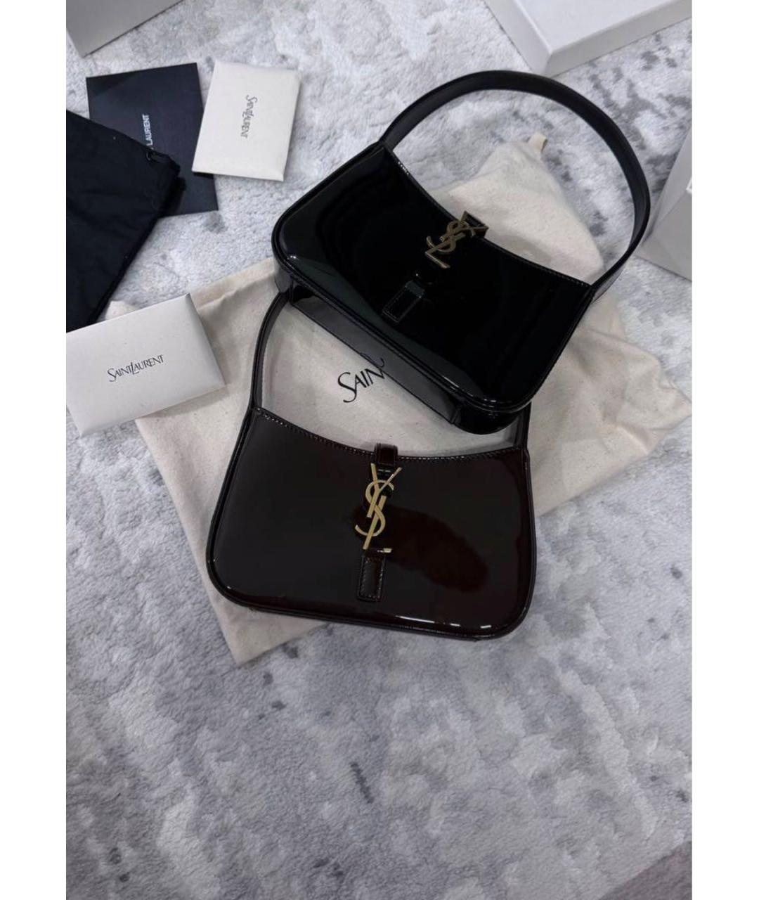 SAINT LAURENT Черная сумка с короткими ручками из лакированной кожи, фото 3