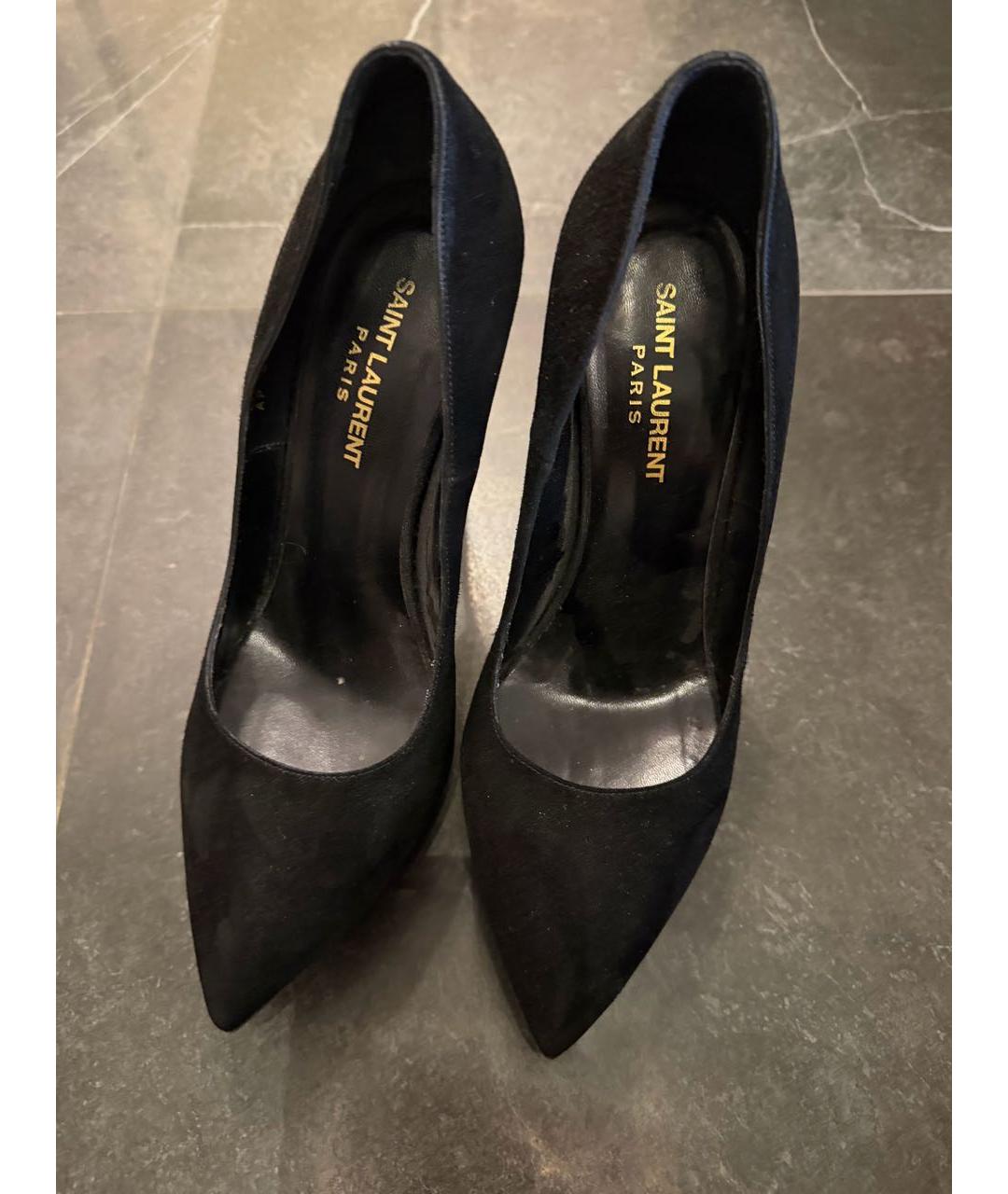 SAINT LAURENT Черные бархатные туфли, фото 2