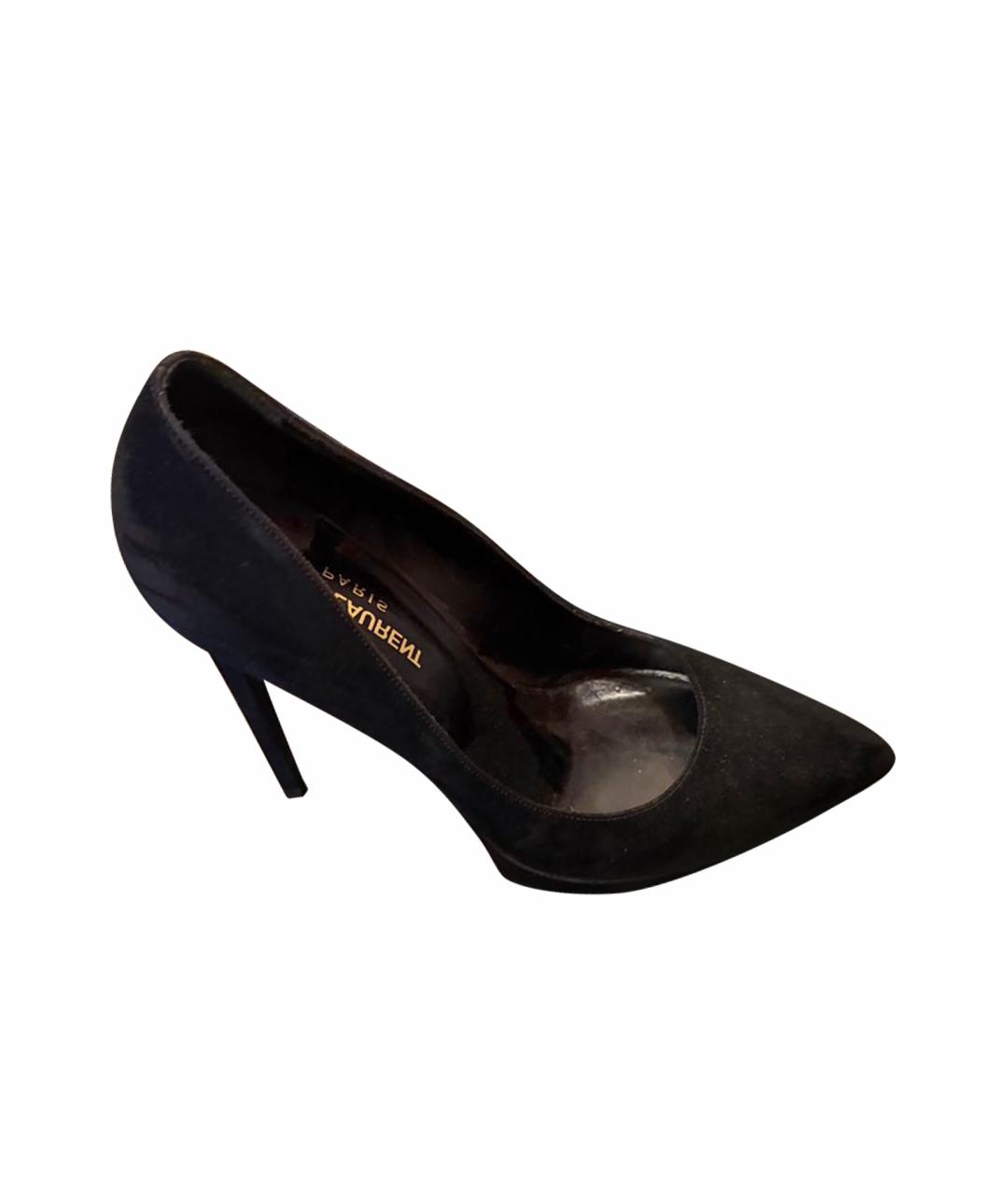 SAINT LAURENT Черные бархатные туфли, фото 1