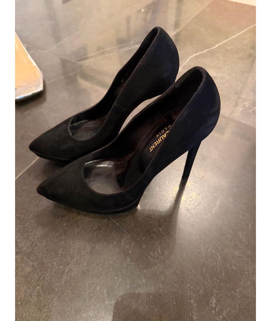 SAINT LAURENT Черные бархатные туфли, фото 7